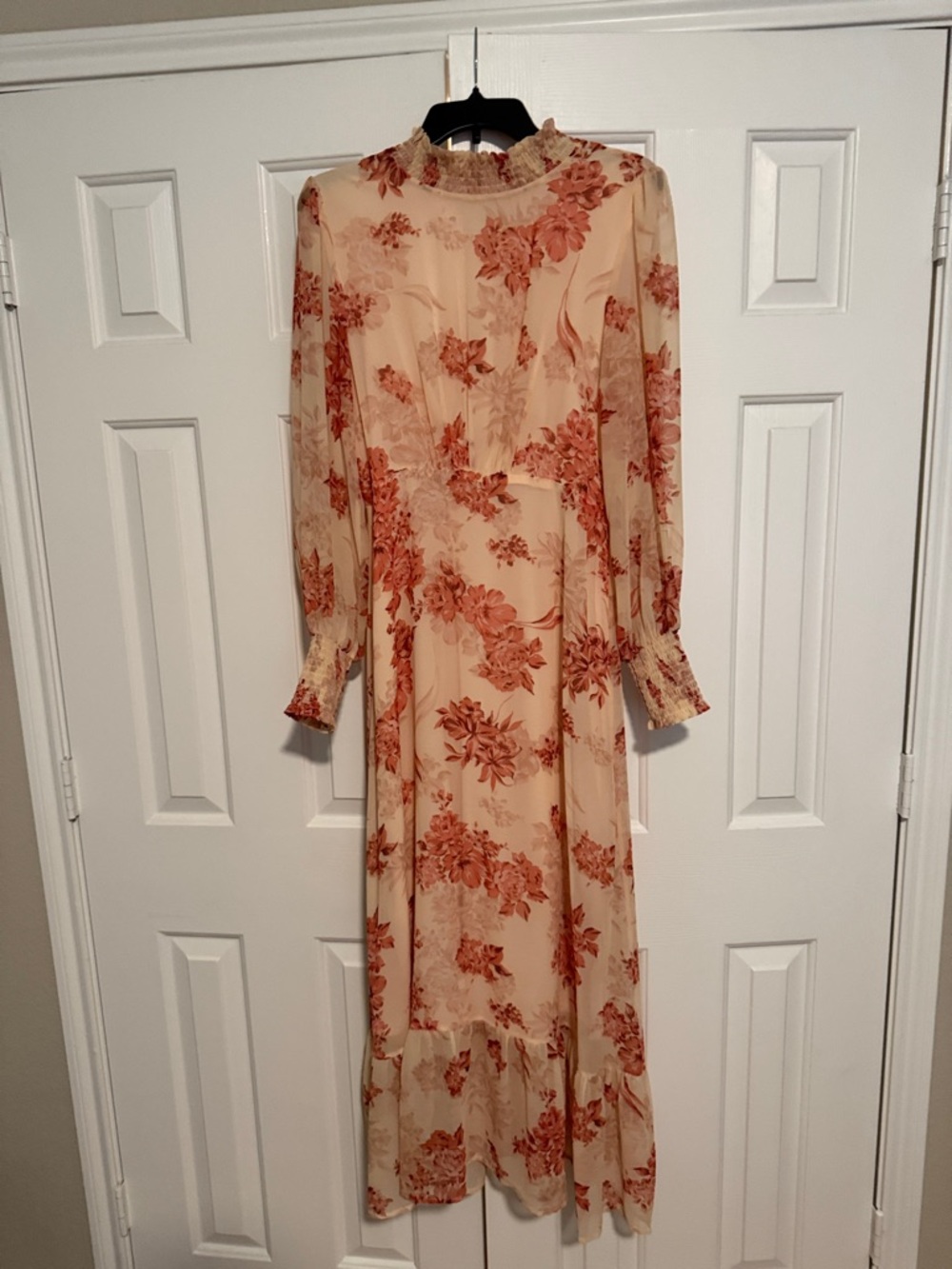 Women's Long Floral Maxi Dress in Cream and Rose
